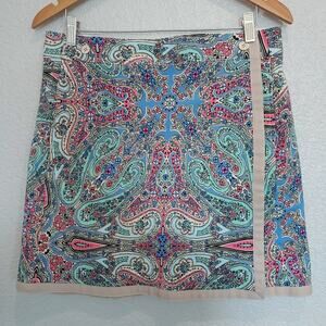 Peter Millar Pink & Blue Paisley Wrap Skirt Size L
